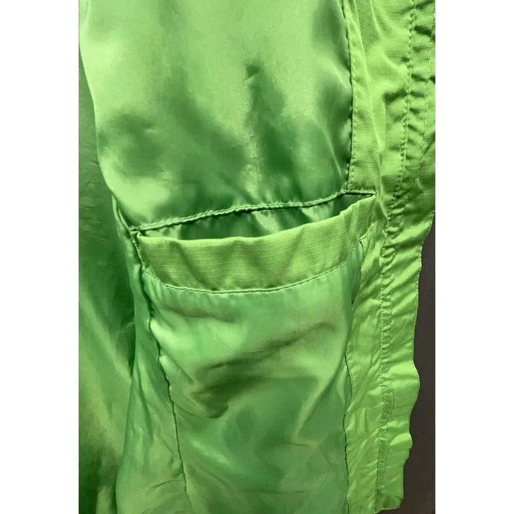 Lands End Rain Coat Women L Green Lined Zip Button Pockets Hiking Outdoor Jacket